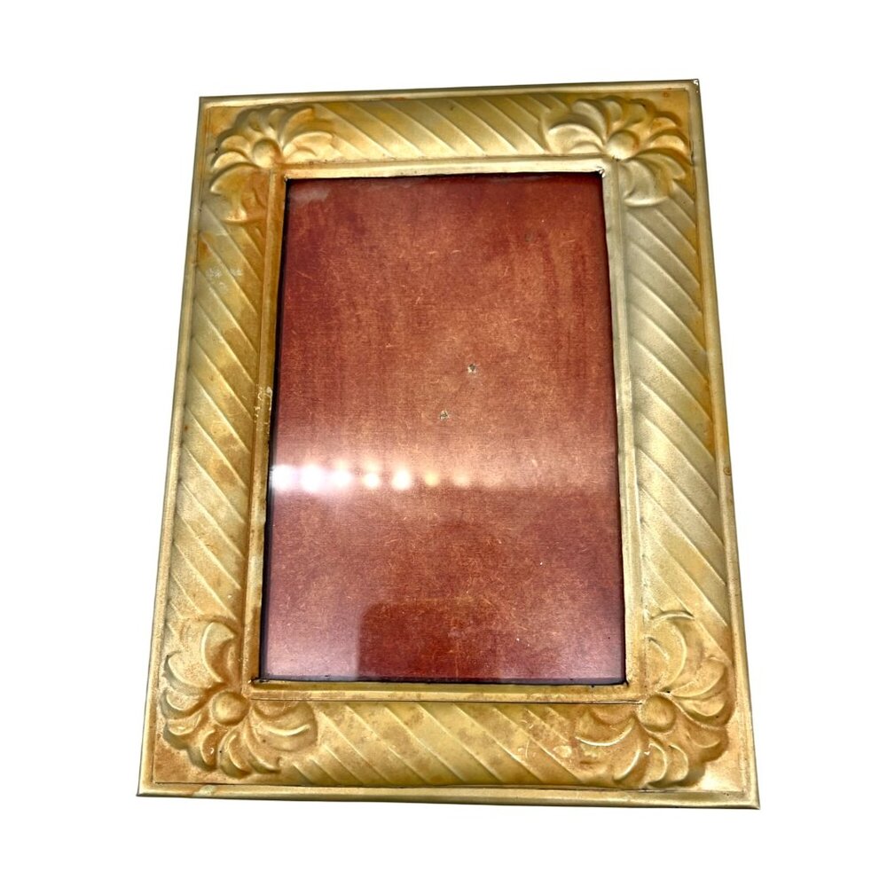 Vintage Handmade Brass Gold Floral Embossed Picture Frame 4x6 Primitive - Picture 2 of 8